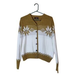 Puritan Mustard and White Nordic Button-Up Cardigan